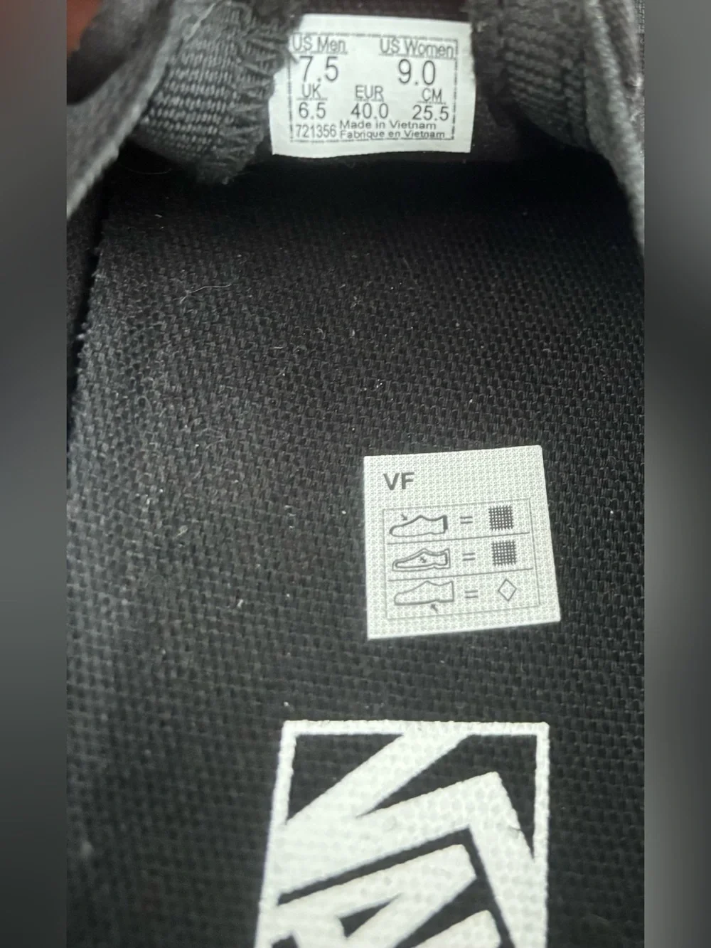 VANS BLACK CHECKERED BOARD SLIP ONS, size 9